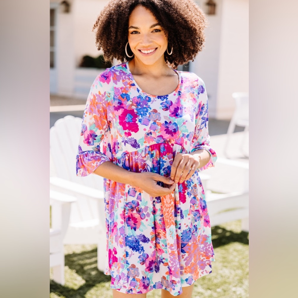 Voll A Love Without Design Bright Floral Babydoll Dress Plus Size 3X EUC